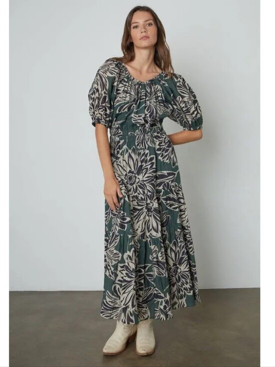 Velvet by Graham & Spencer Dresses & Skirts - Velvet Raya Floral Print Silk Cotton Blend Puff Sleeve Voile Midi Dress Sz M